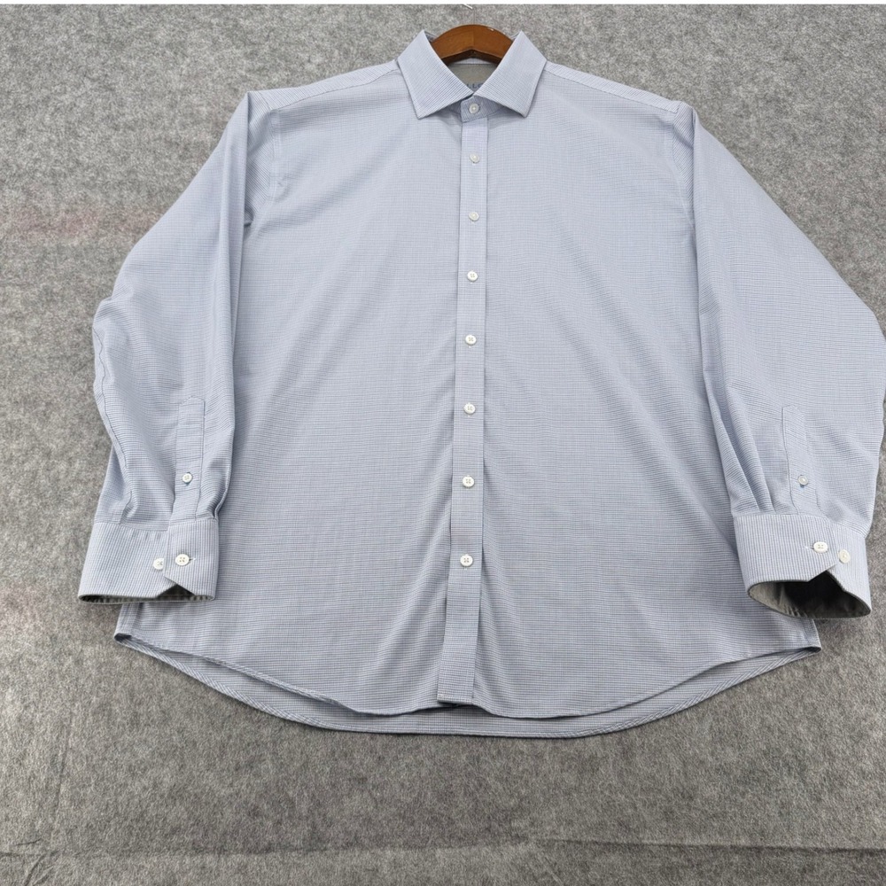 Twillory Performance Dress Shirt Mens 17.5 34/35 Tailored Fit Blue Micro Check